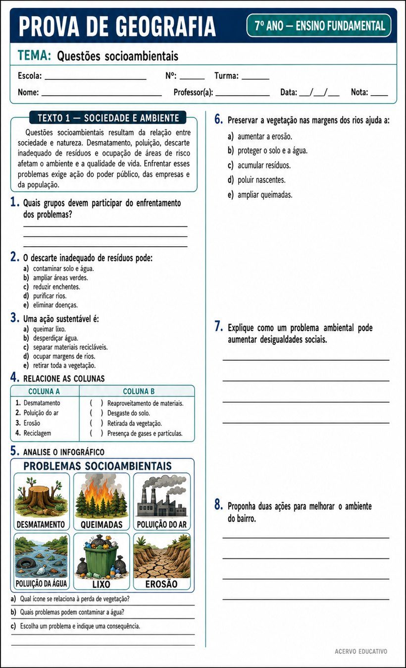 Prova ou atividade de Geografia