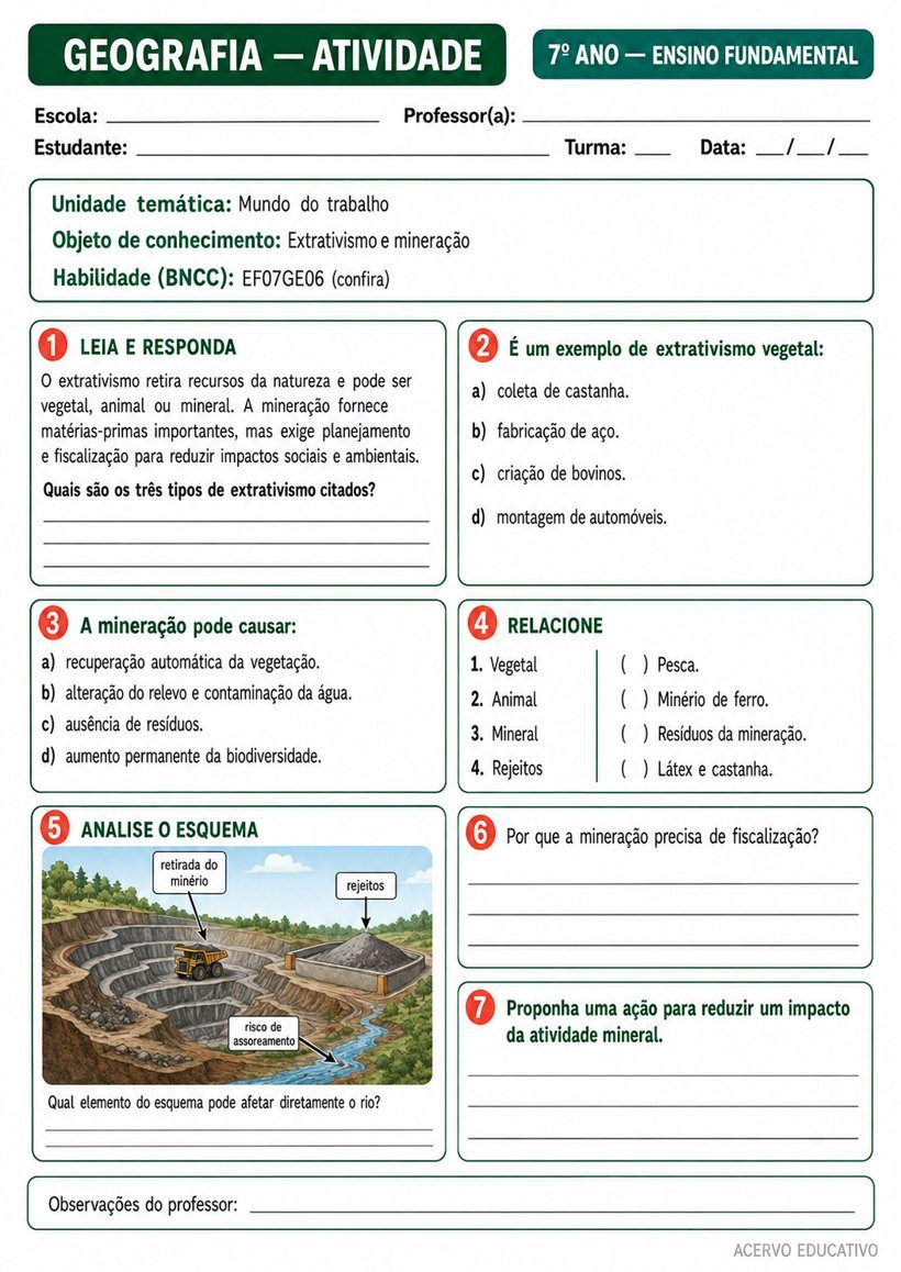 Prova ou atividade de Geografia