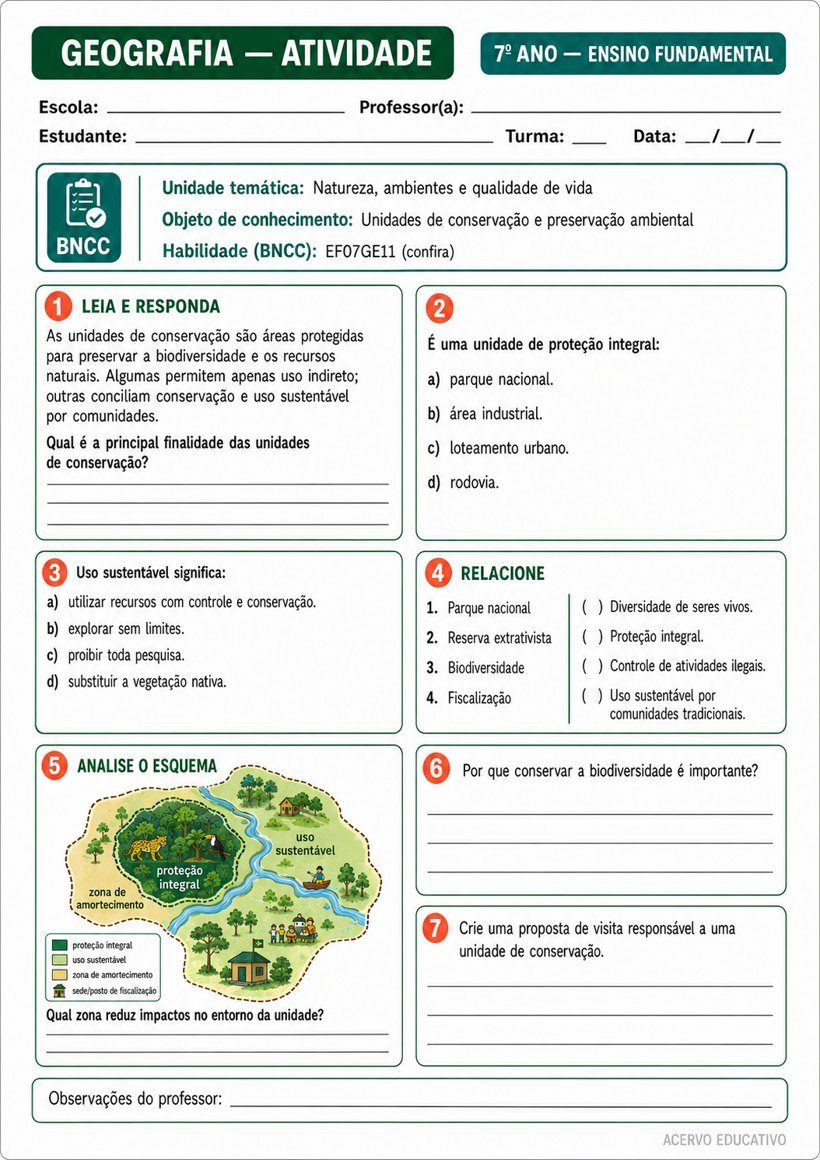 Prova ou atividade de Geografia