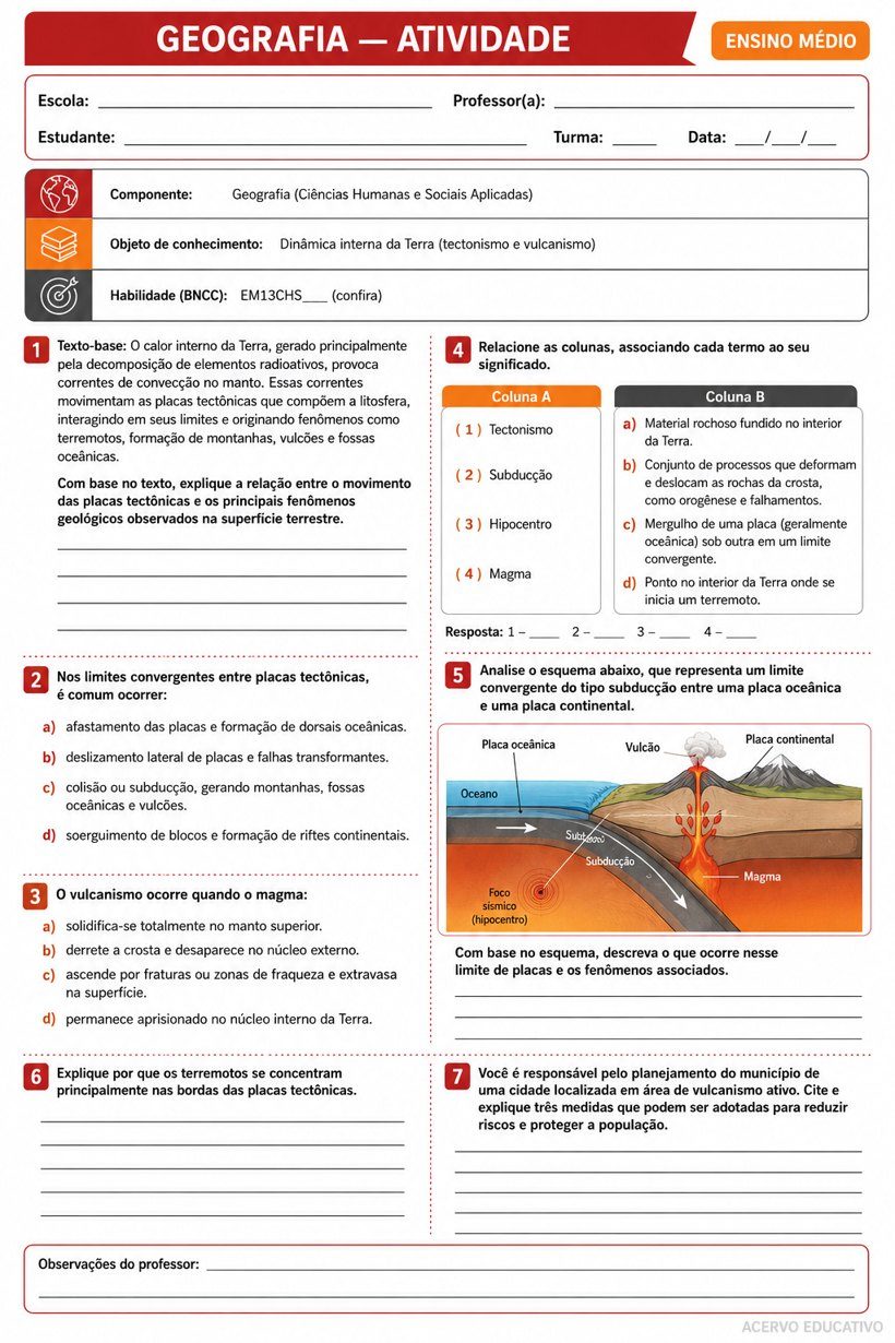 Prova ou atividade de Geografia