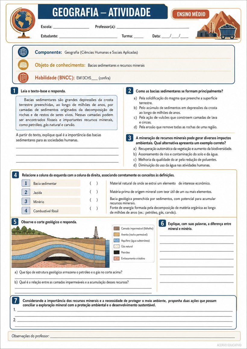 Prova ou atividade de Geografia