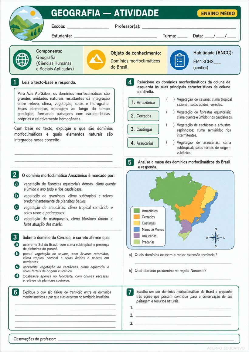Prova ou atividade de Geografia