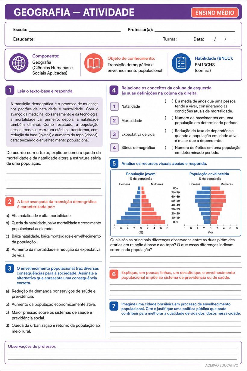 Prova ou atividade de Geografia