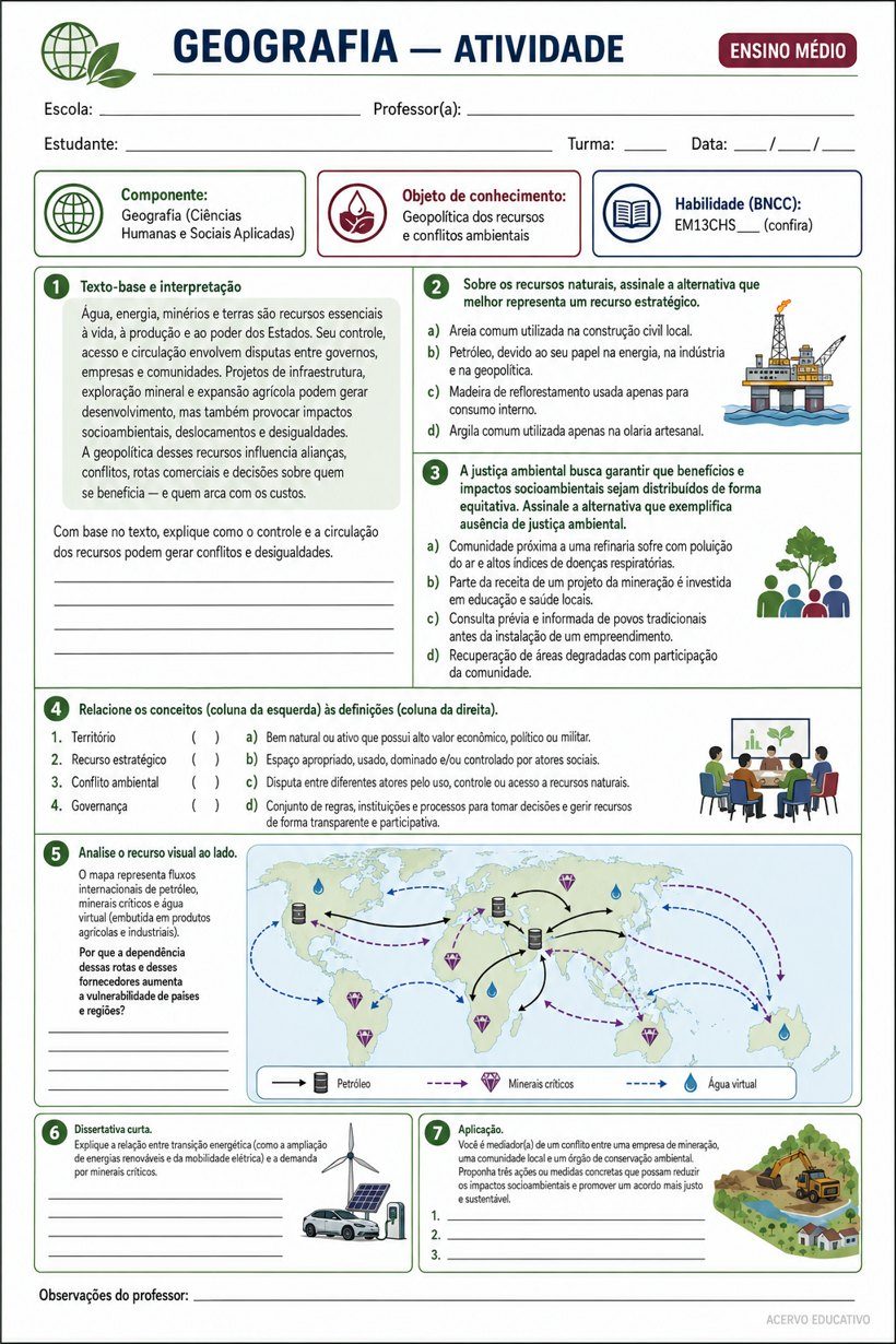 Prova ou atividade de Geografia