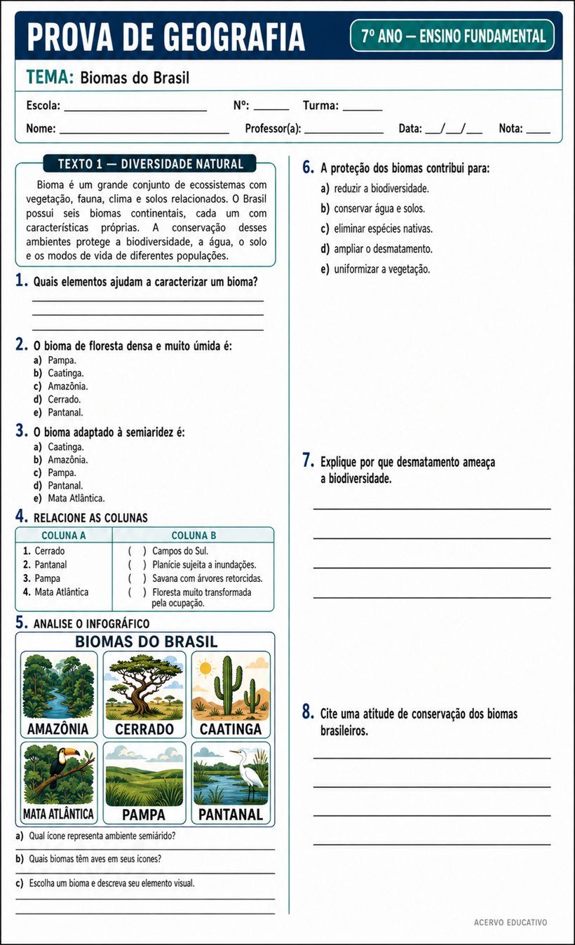 Prova ou atividade de Geografia