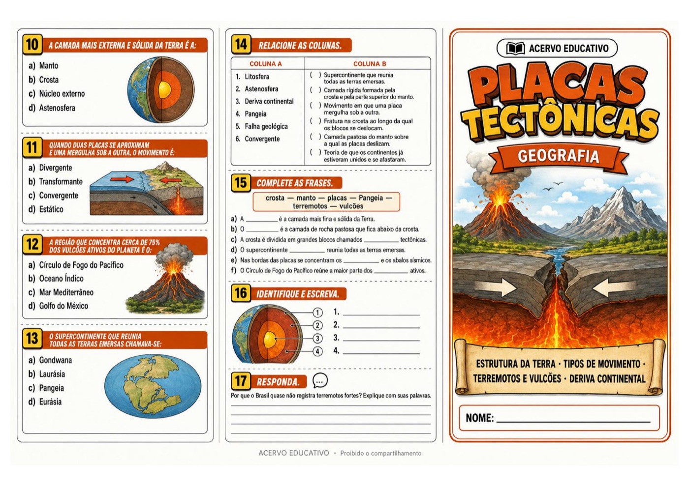 Folder de Placas Tectônicas — capa e atividades