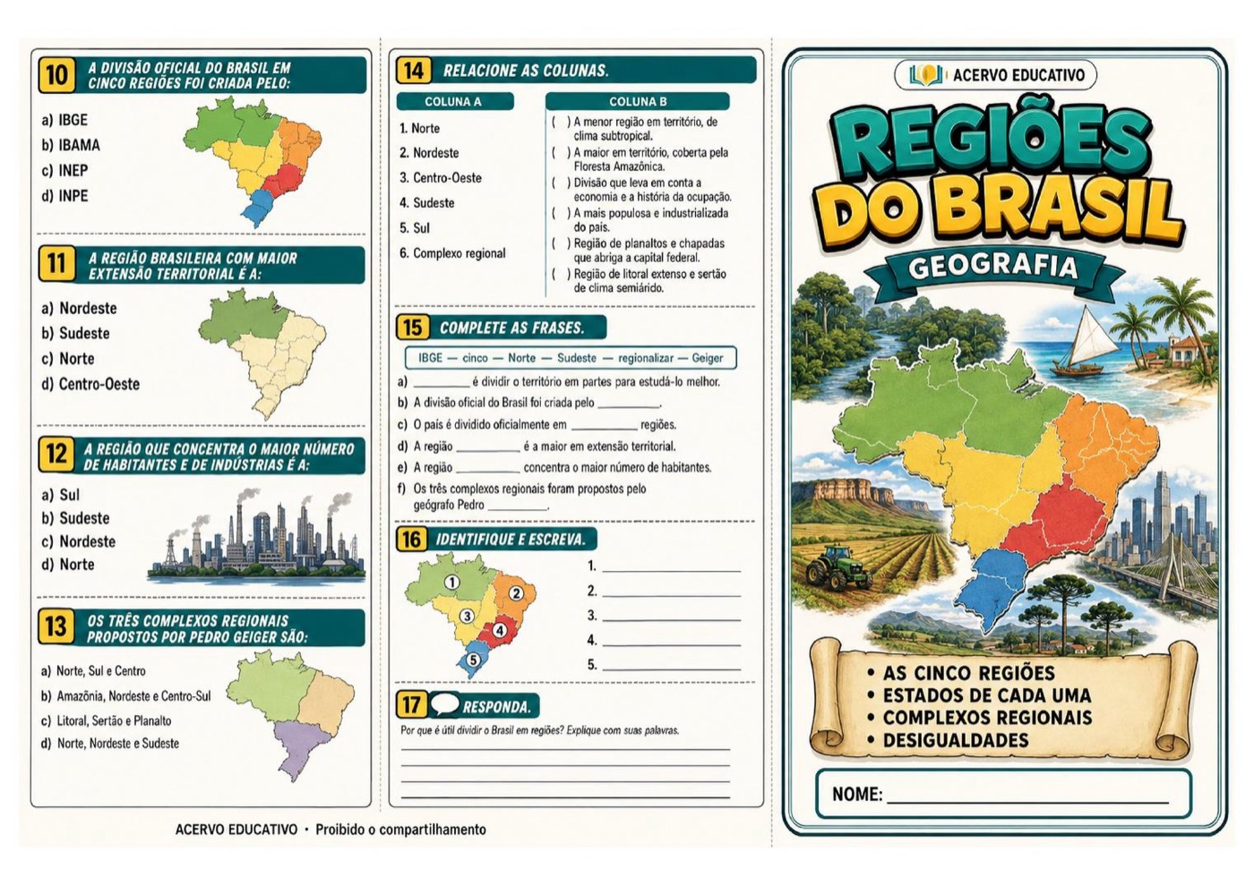 Folder de Regiões do Brasil — capa e atividades